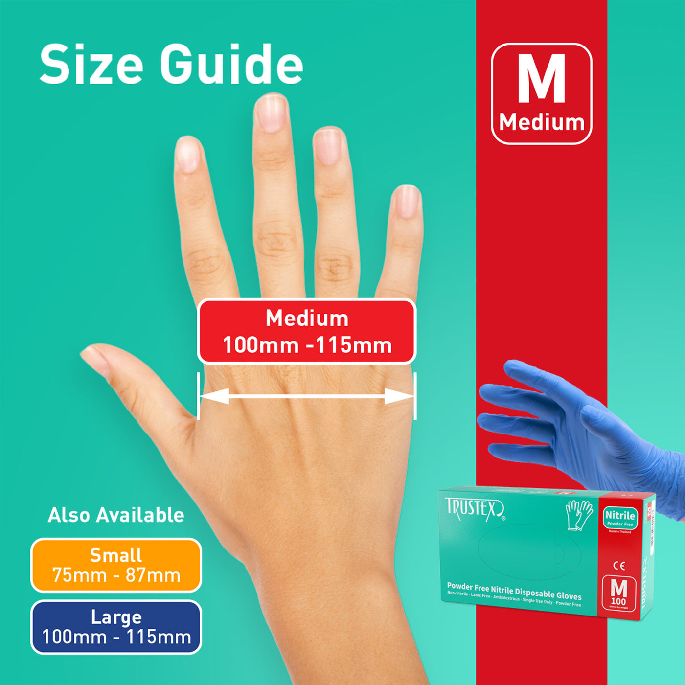 Trustex Medical Gloves | Powder Free | Box of 100 | Size Medium