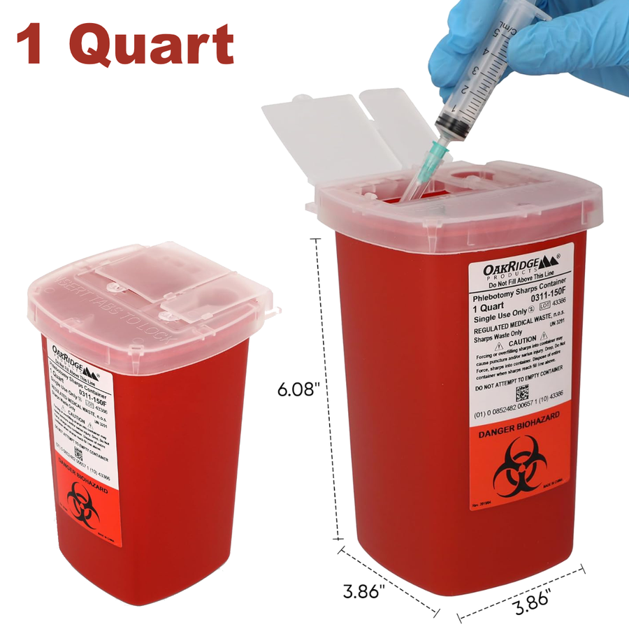 1 Quart Sharps Container with a Flip Lid, Case of 100