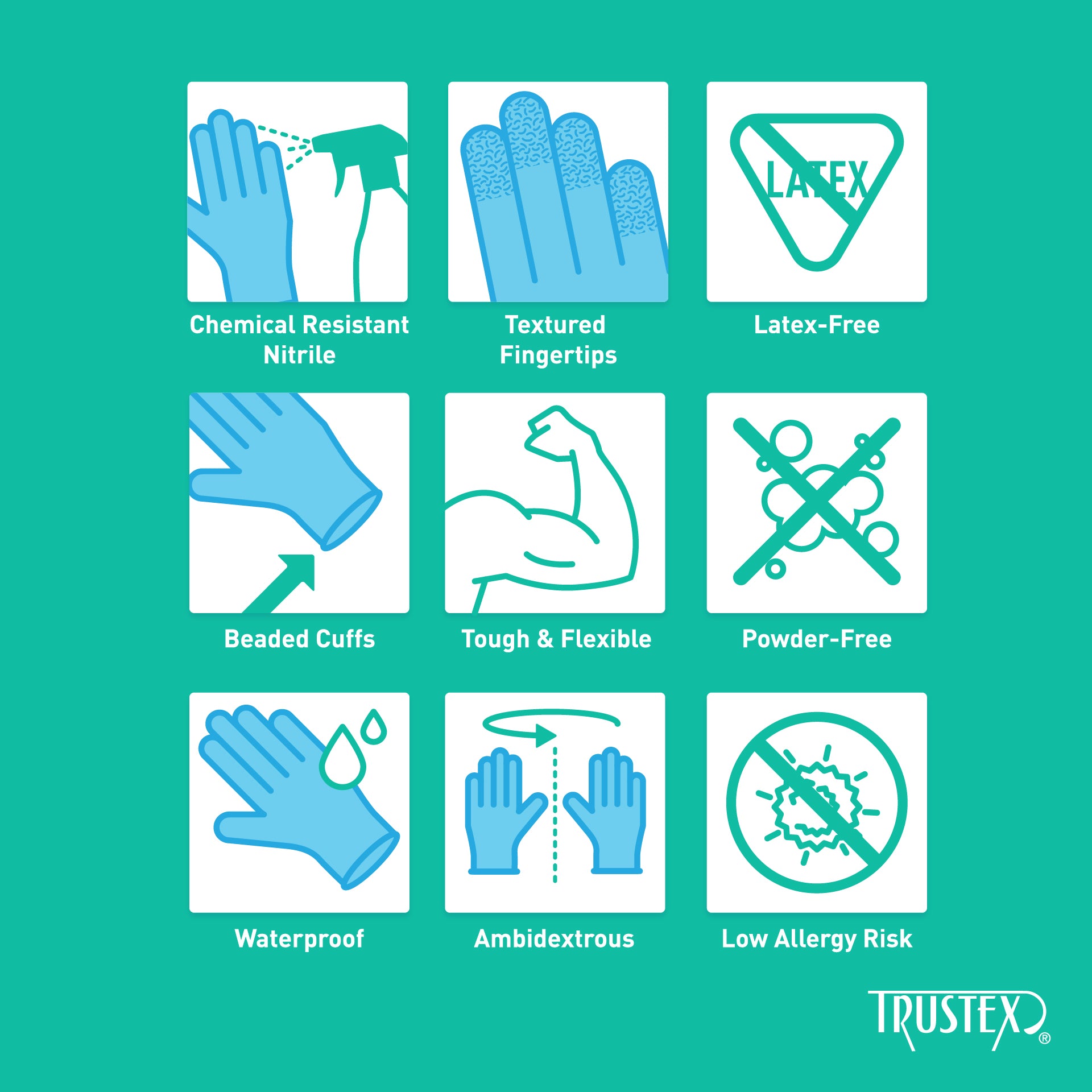 Trustex General Purpose Gloves Medium, Latex-Free & Powder-Free, Case of 1000