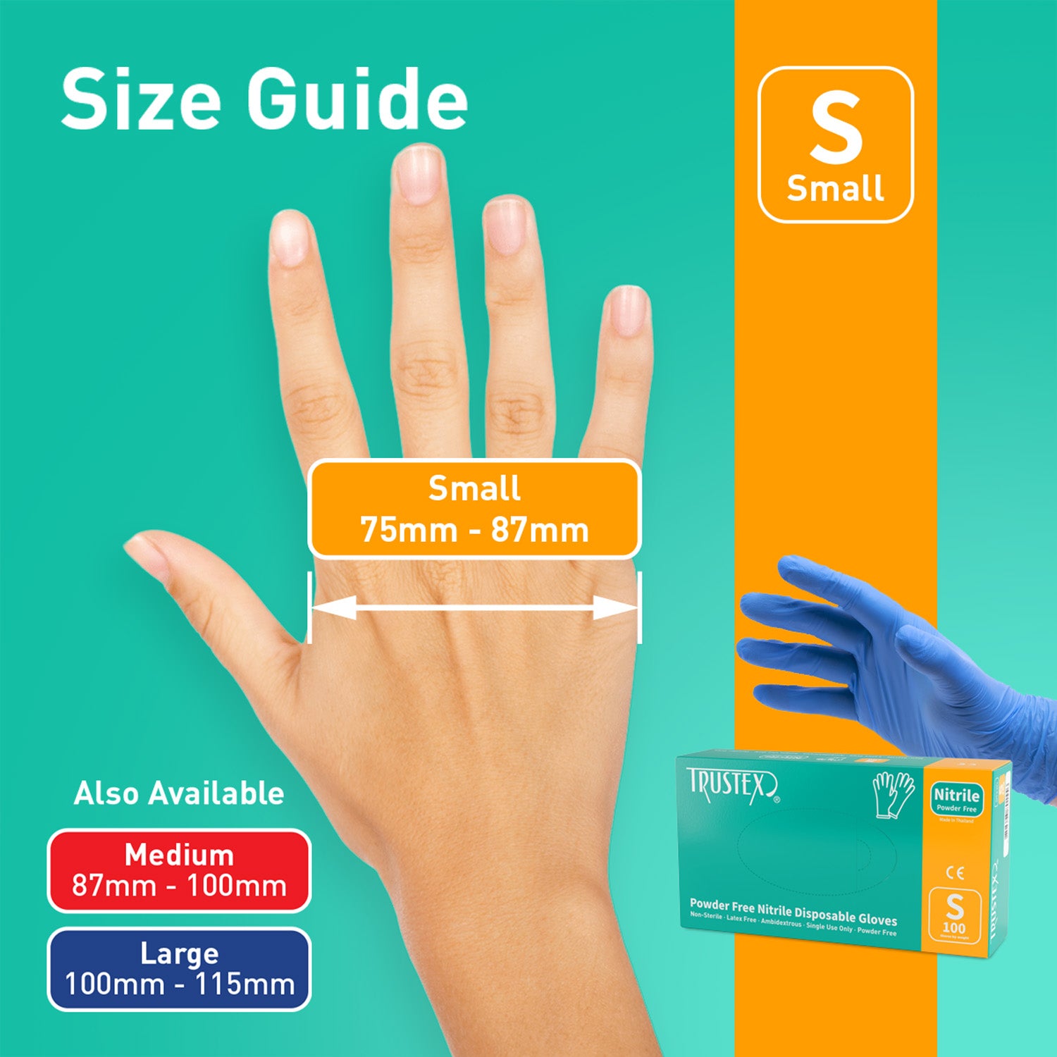 Trustex Nitrile Disposable Gloves | Powder Free | Box of 100 | Size Small