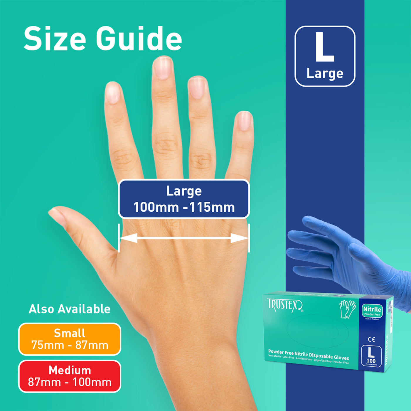 Trustex Nitrile Disposable Gloves | Powder Free | Case of 1,000 | Size Large
