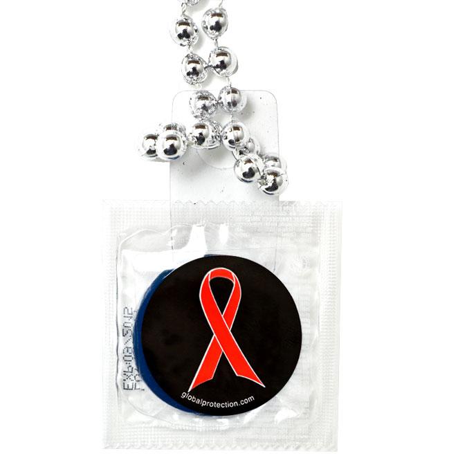 Condom Throw Beads - Red Ribbon, Box of 36