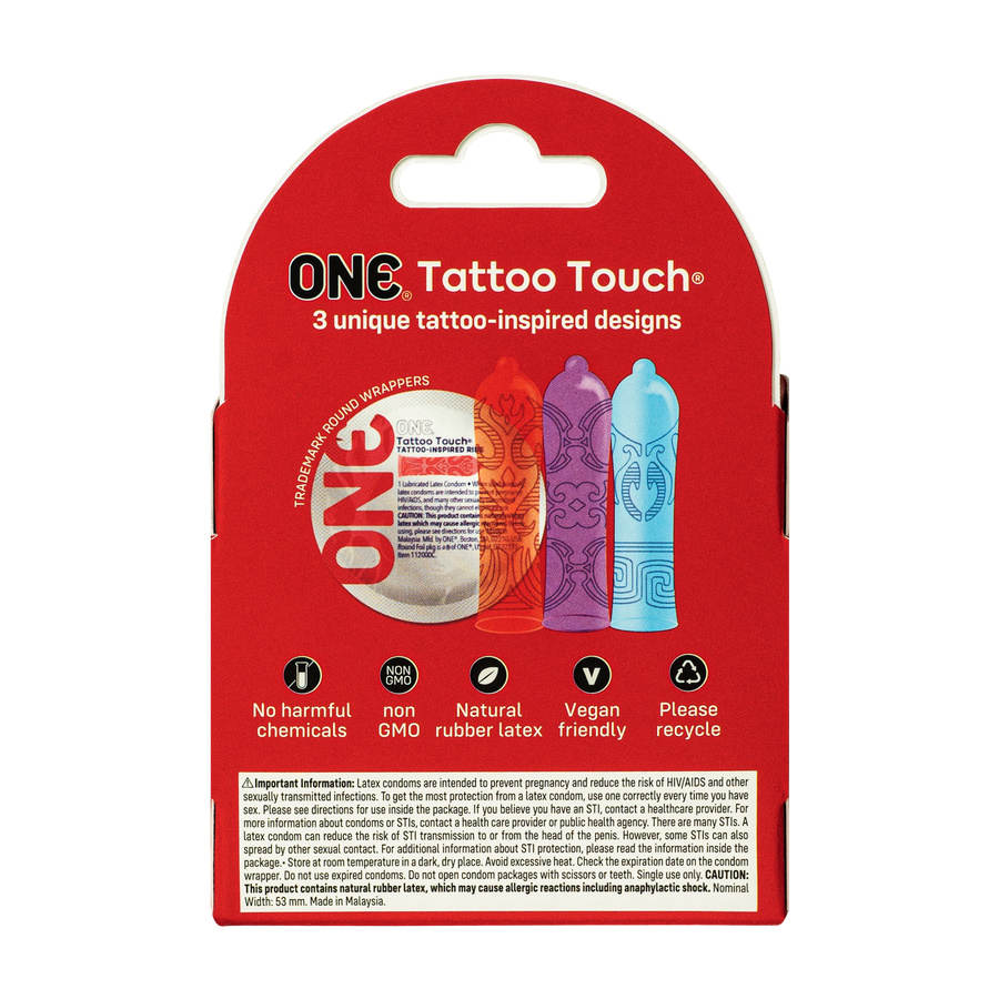 ONE® Condoms Tattoo Touch 3-Pack, Case of 36