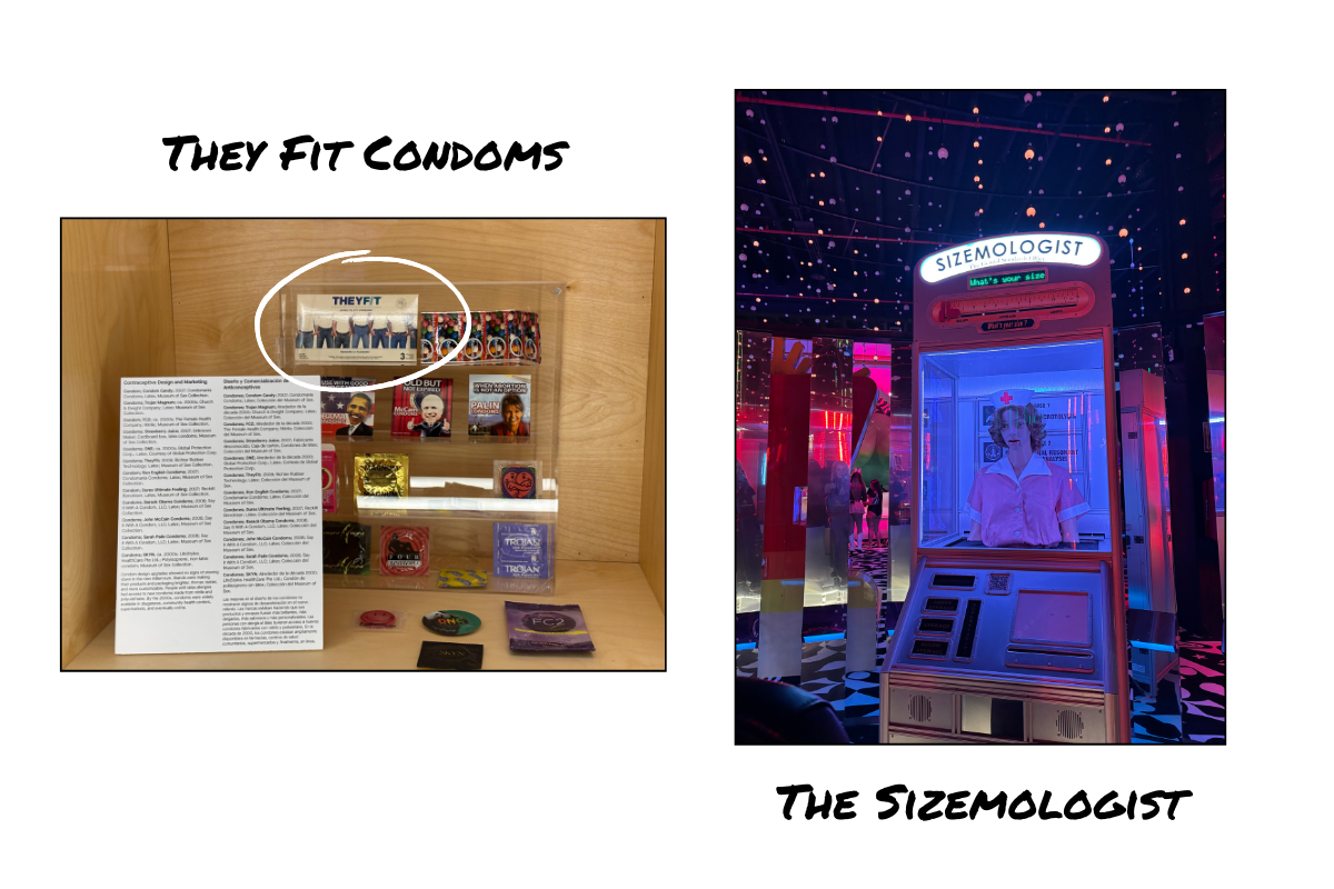 This image shows They Fit Condoms on display at the Museum of sex. The image also shows the Sizemologist Kiosk at the Museum of Sex in Miami.