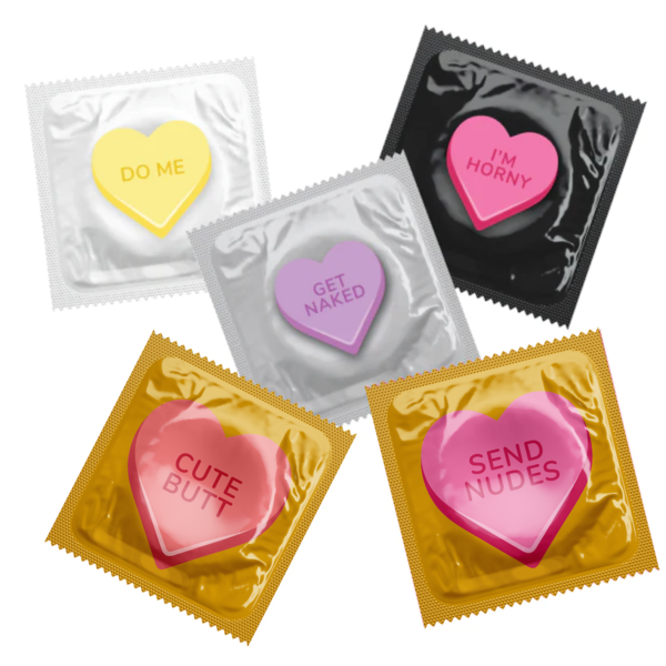 Naughty Candy Hearts Condoms, Bag of 50