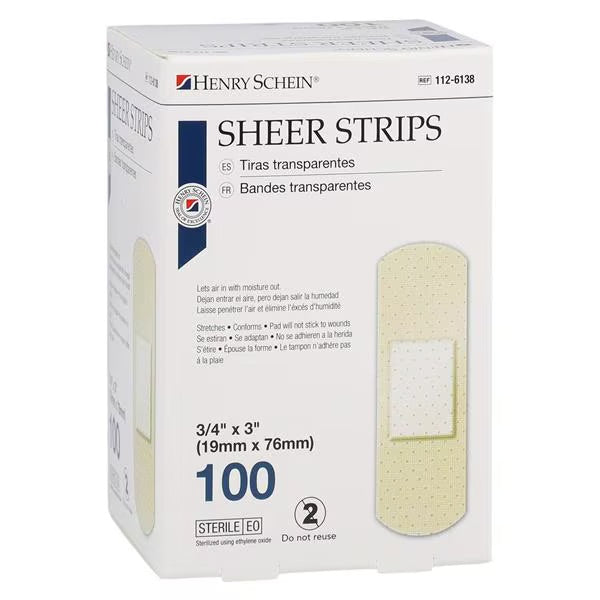 Sheer Plastic Bandage, 3" x  3/4" Sterile, Box of 100