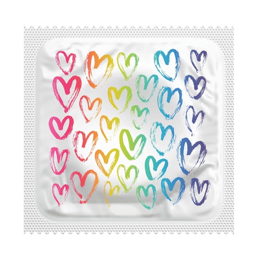 [BKU38] Rainbow Hearts Pride Condoms, Bag of 50